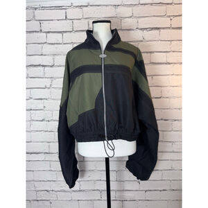 Women's Reebok Cardi B Cropped Jacket size 1X Black Green Oversized Plus Size